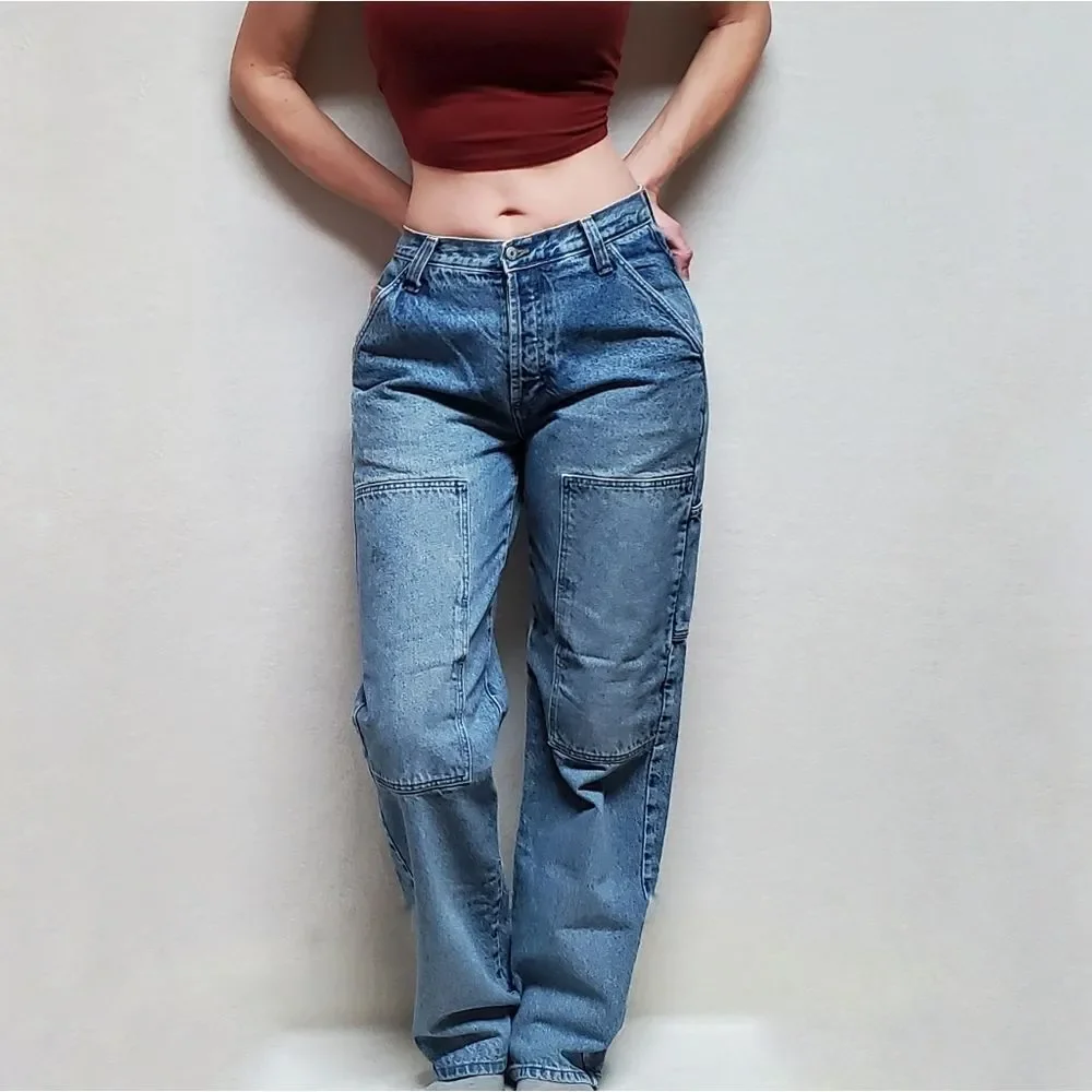 RARE Vintage 1990s AE Dungarees Distressed Button-Fly Baggy Cargo Jeans